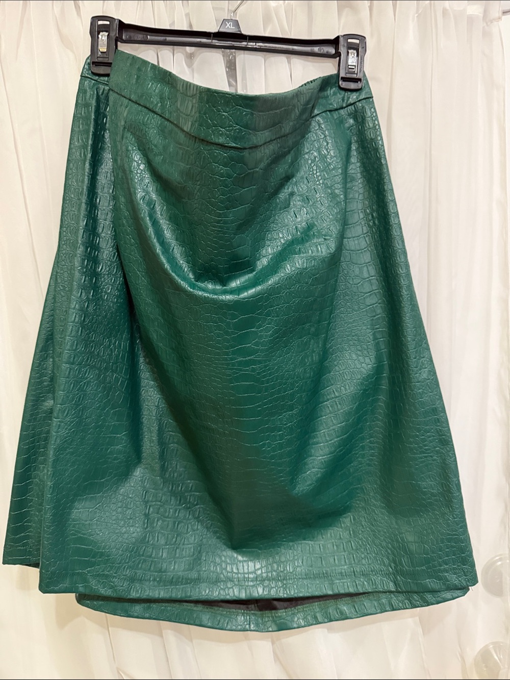 SHEIN Emerald Green Faux Croc Midi Skirt